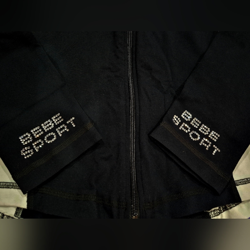 Bebe Sport 2-PC Crystals Logo Black/White Full Zip Jacket & Pants - XS/S. - Picture 7 of 11